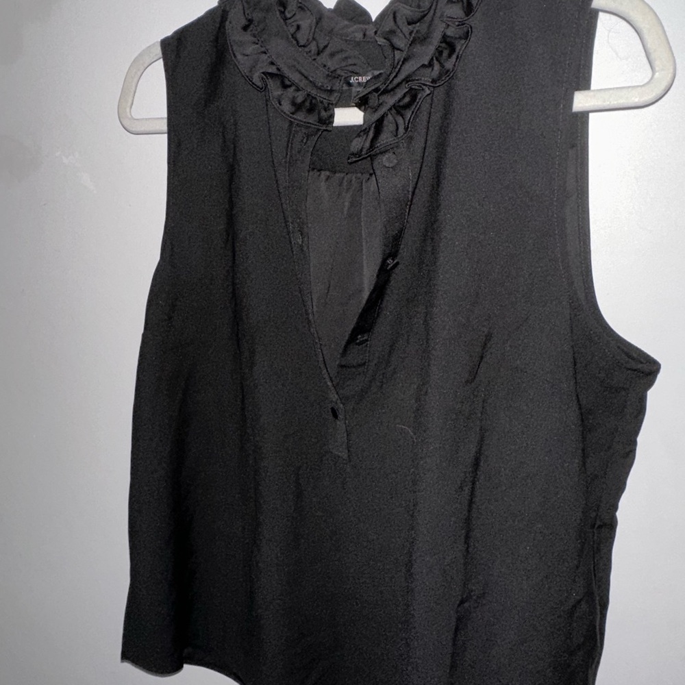 J. Crew Black Ruffled Sleeveless Blouse